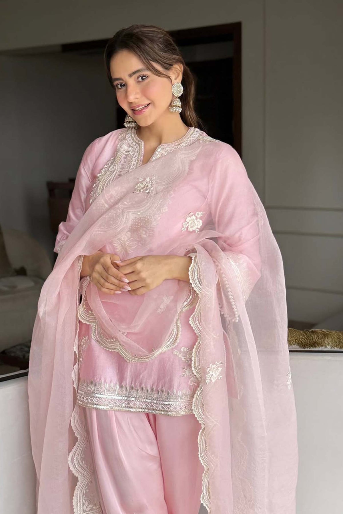 Aamna Sharif in Sara - Blush Pink Short Kurta With Salwar