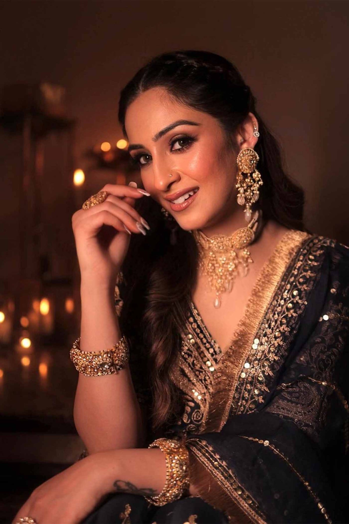 Srishti Takkar In AAFIYA - DEEP BLUE SHARARA