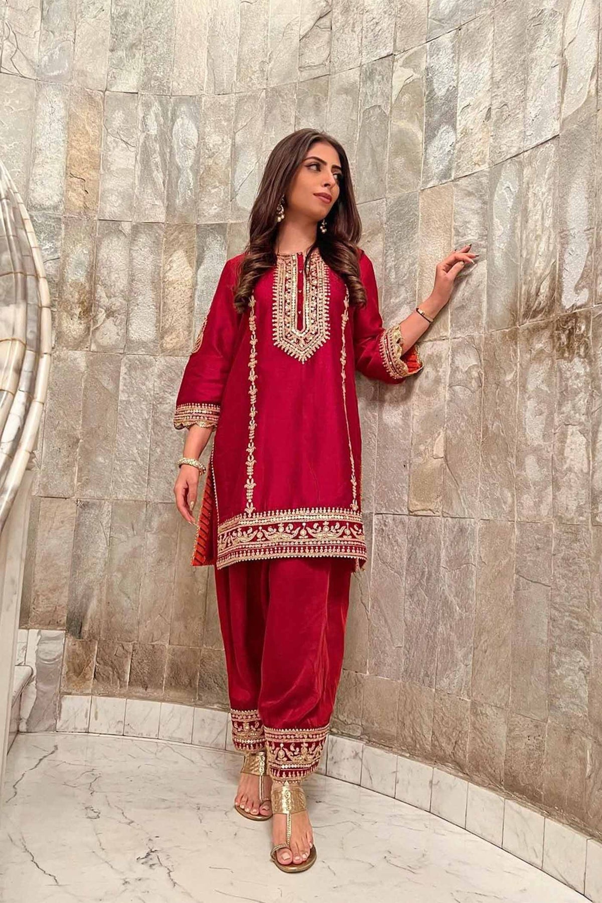 Gouri Grover In MEHAK - DEEP RED SHORT KURTA WITH SALWAR AND DUPATTA