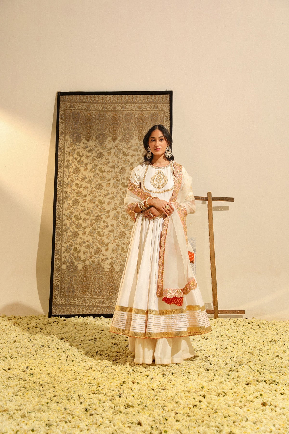 Irshaad - Daisy Ivory Hand Embroidered Anarkali with Skirt and Dupatta