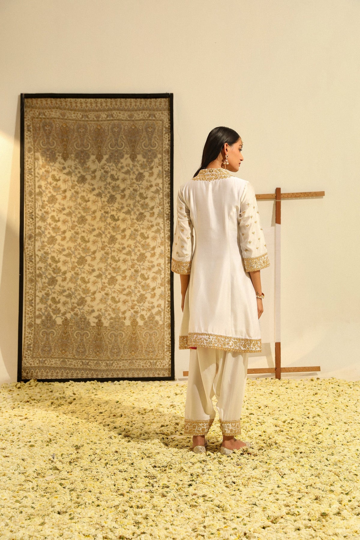 Intezaar - Daisy Ivory Hand Embroidered Short A-line kurta with Salwar and dupatta
