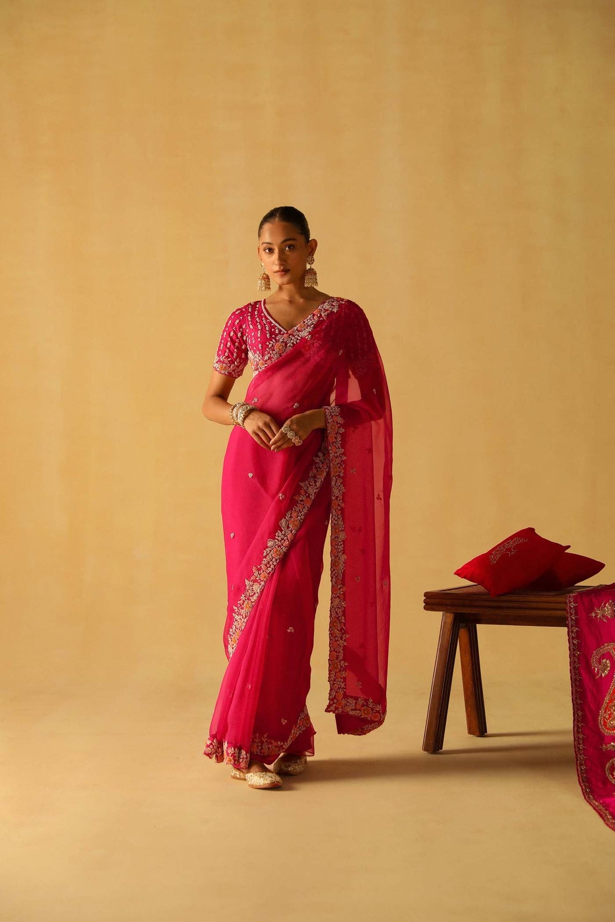 Afsa - Rani Hotpink Saree Set