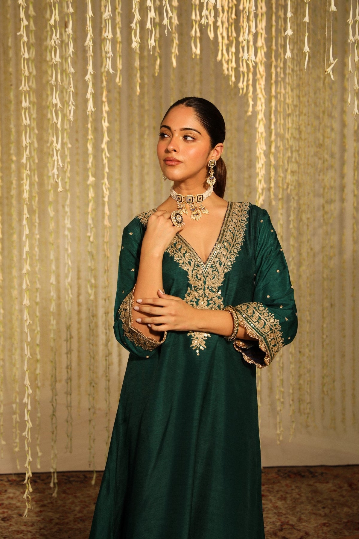 MYSHA - EMERALD GREEN LONG CHOGA WITH SALWAR