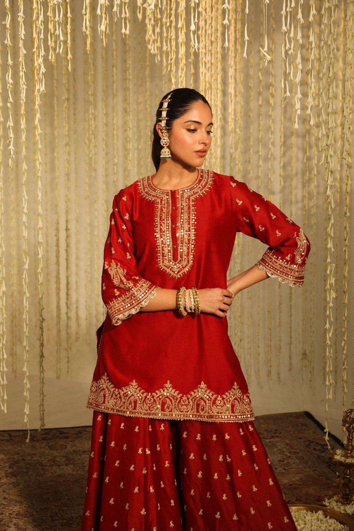 MISHIKA - DEEP RED KURTA WITH SHARARA AND DUPATTA