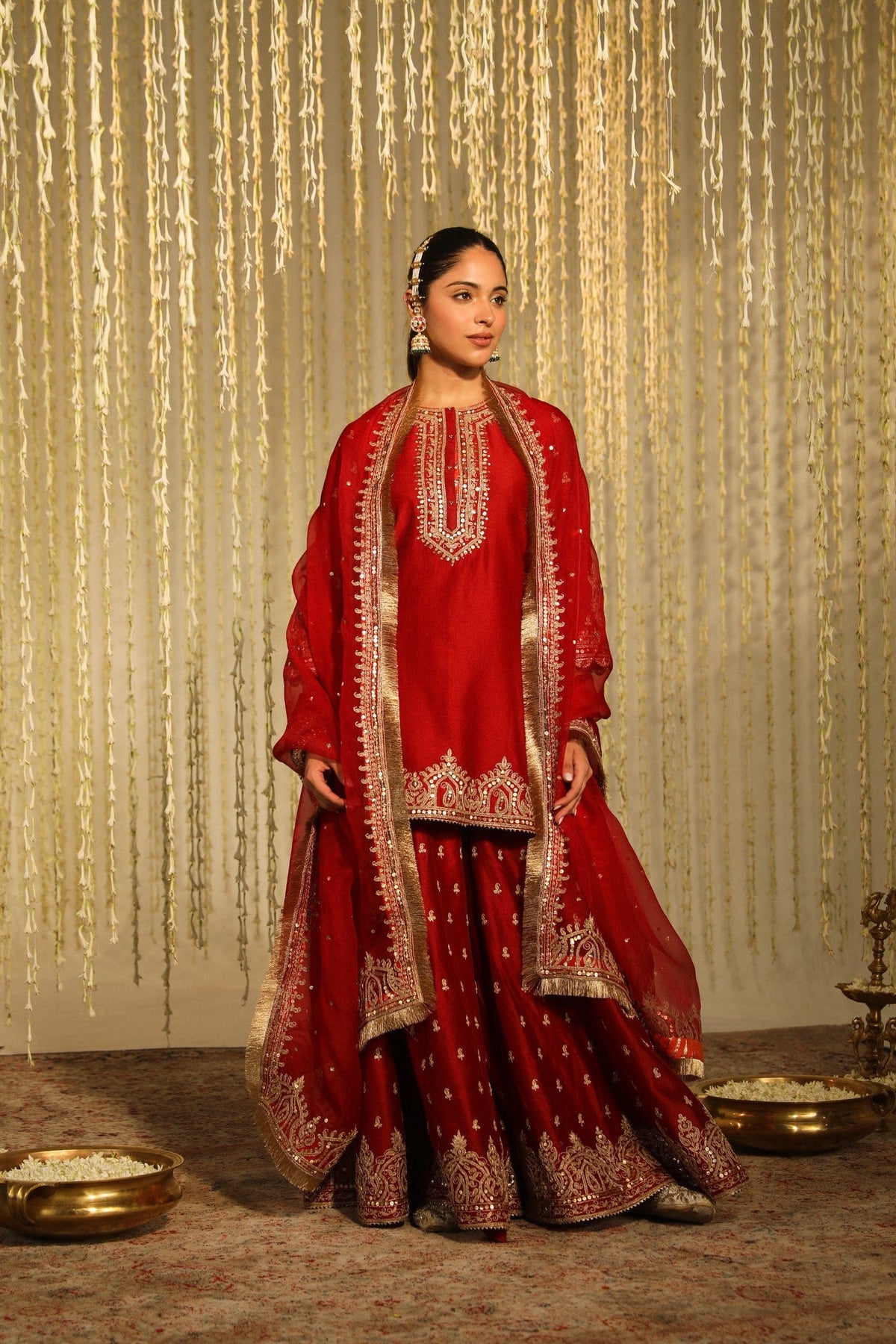 MISHIKA - DEEP RED KURTA WITH SHARARA AND DUPATTA