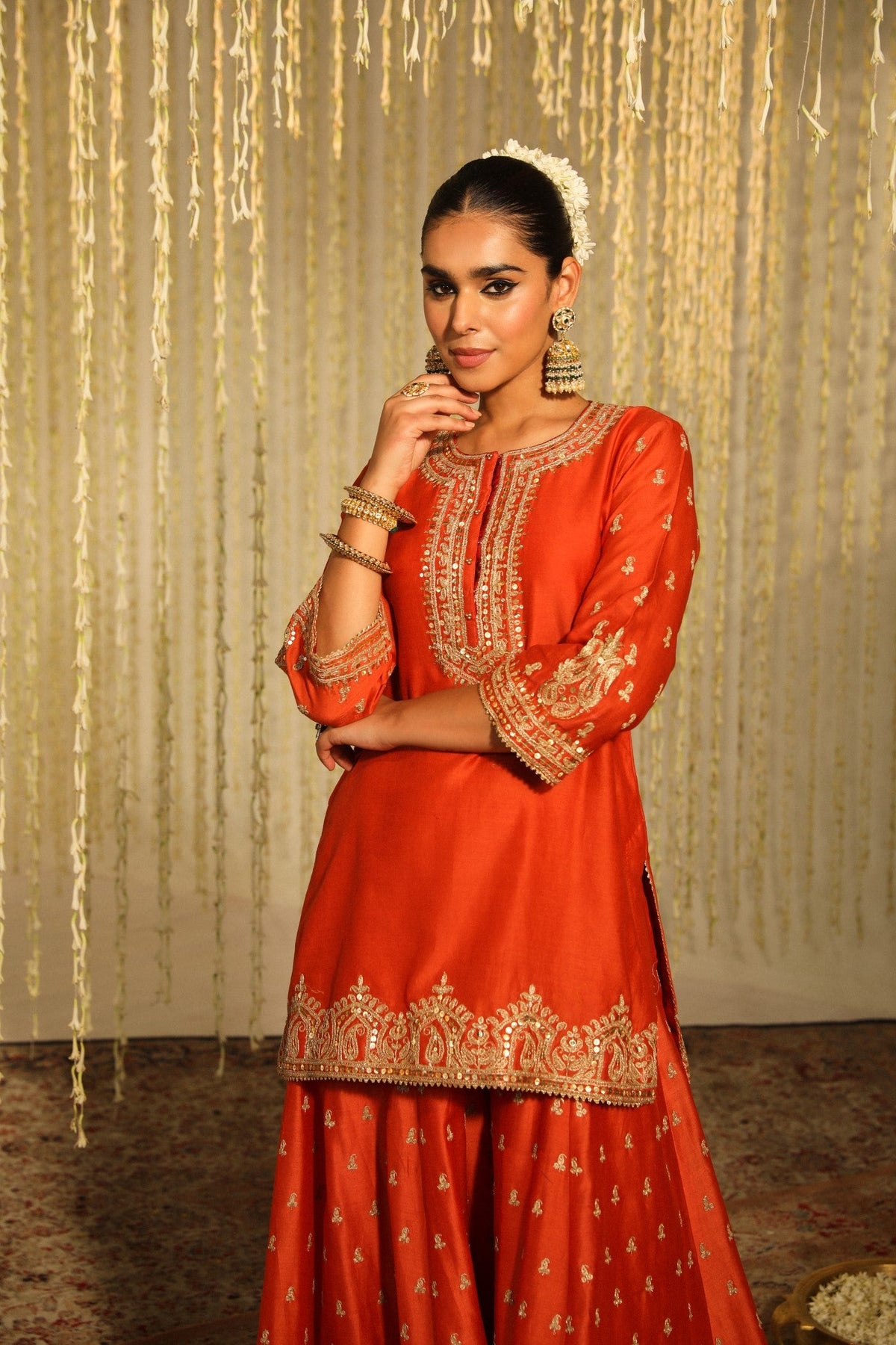 Tarini Bhatia In MISHIKA - BURNT ORANGE KURTA WITH SHARARA AND DUPATTA