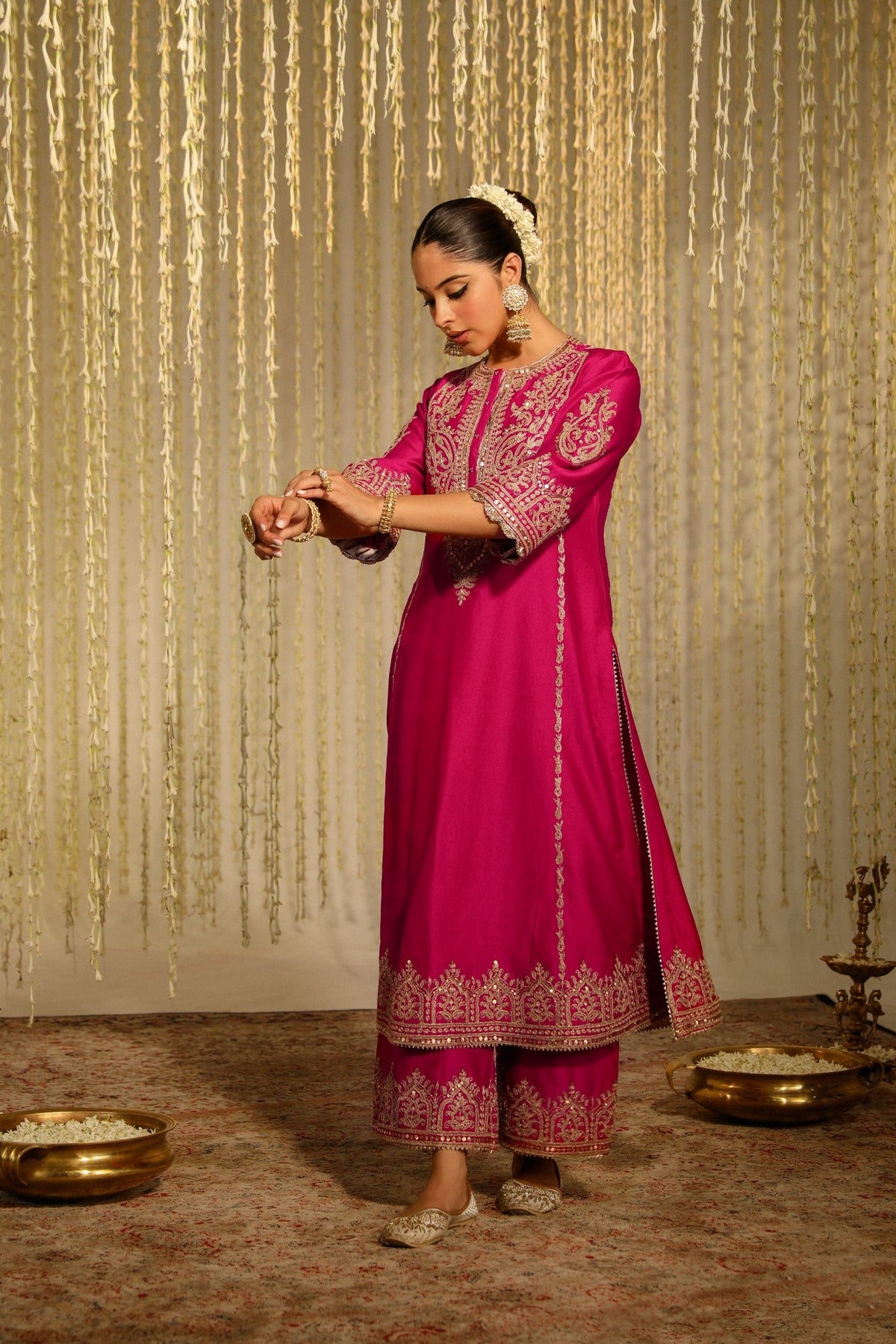 Guntas Sethi In MAHIKA - Rani Hotpink LONG KURTA WITH PALAZZO AND DUPATTA