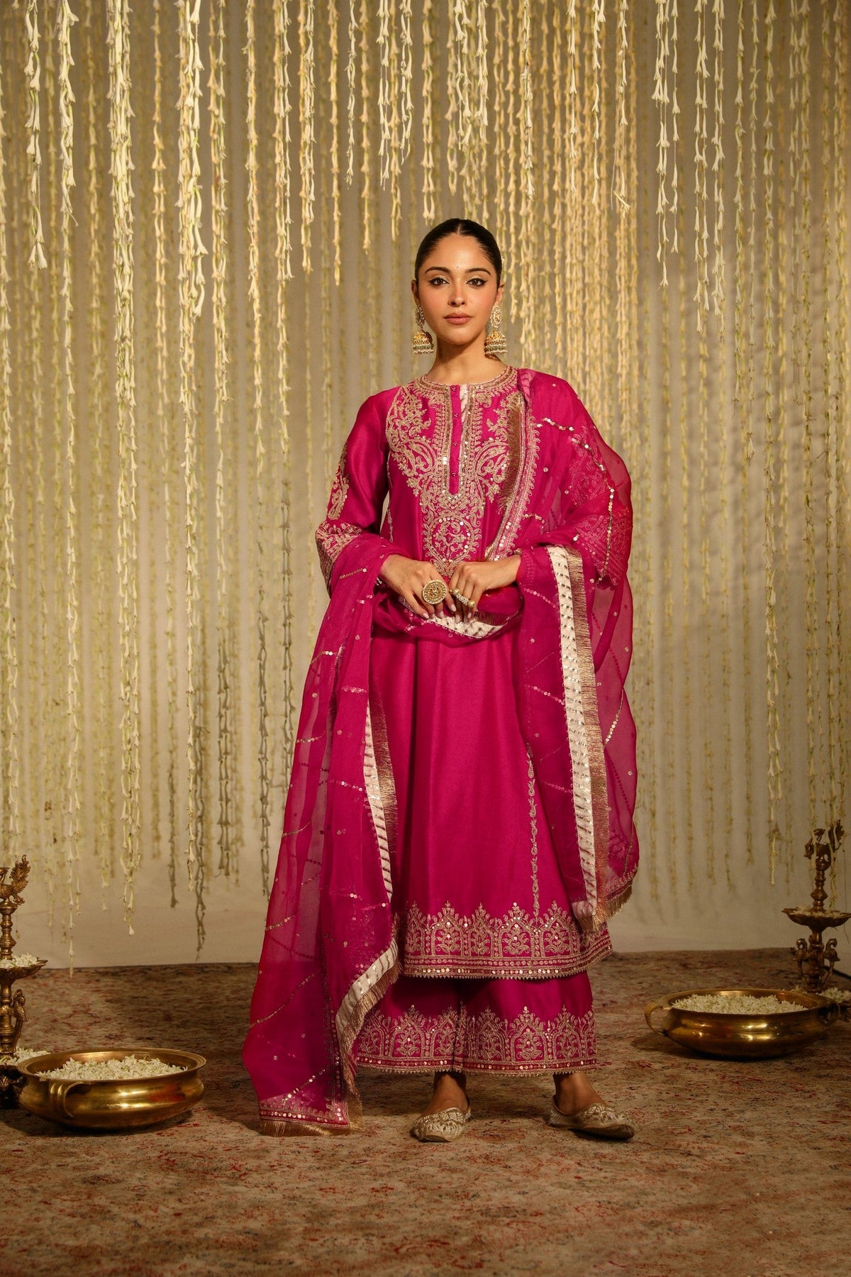 Guntas Sethi In MAHIKA - Rani Hotpink LONG KURTA WITH PALAZZO AND DUPATTA