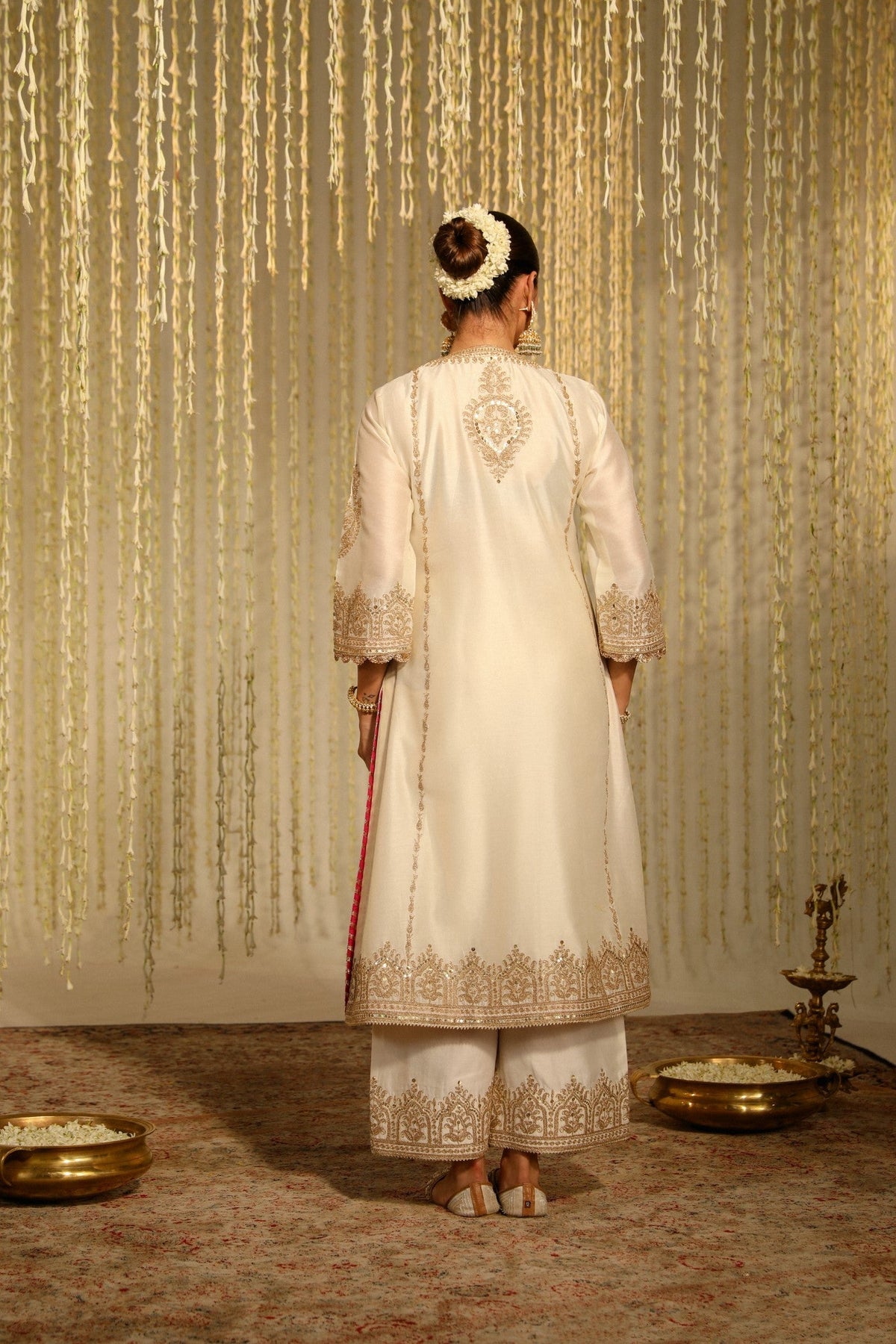 MAHIKA - DAISY IVORY LONG KURTA WITH PALAZZO AND DUPATTA