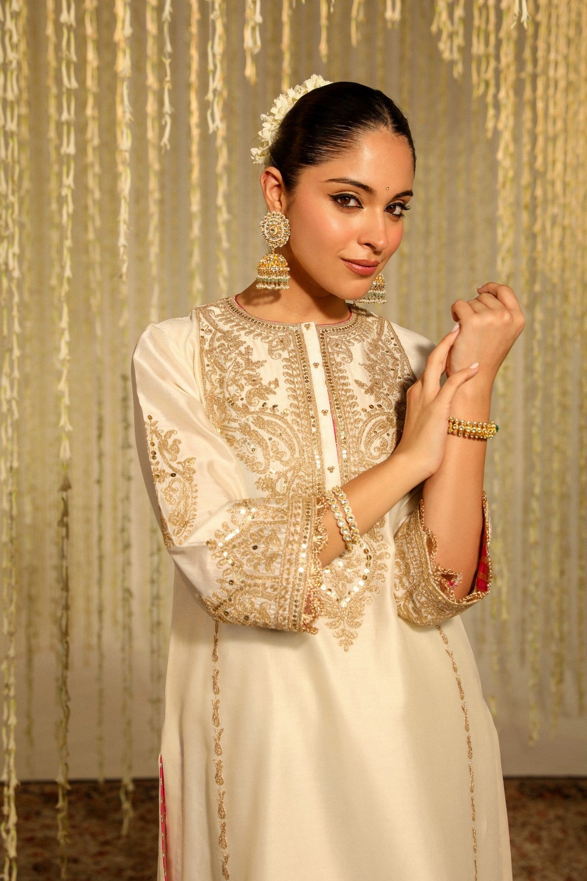 Tarini Bhatia In MAHIKA - DAISY IVORY LONG KURTA WITH PALAZZO AND DUPATTA