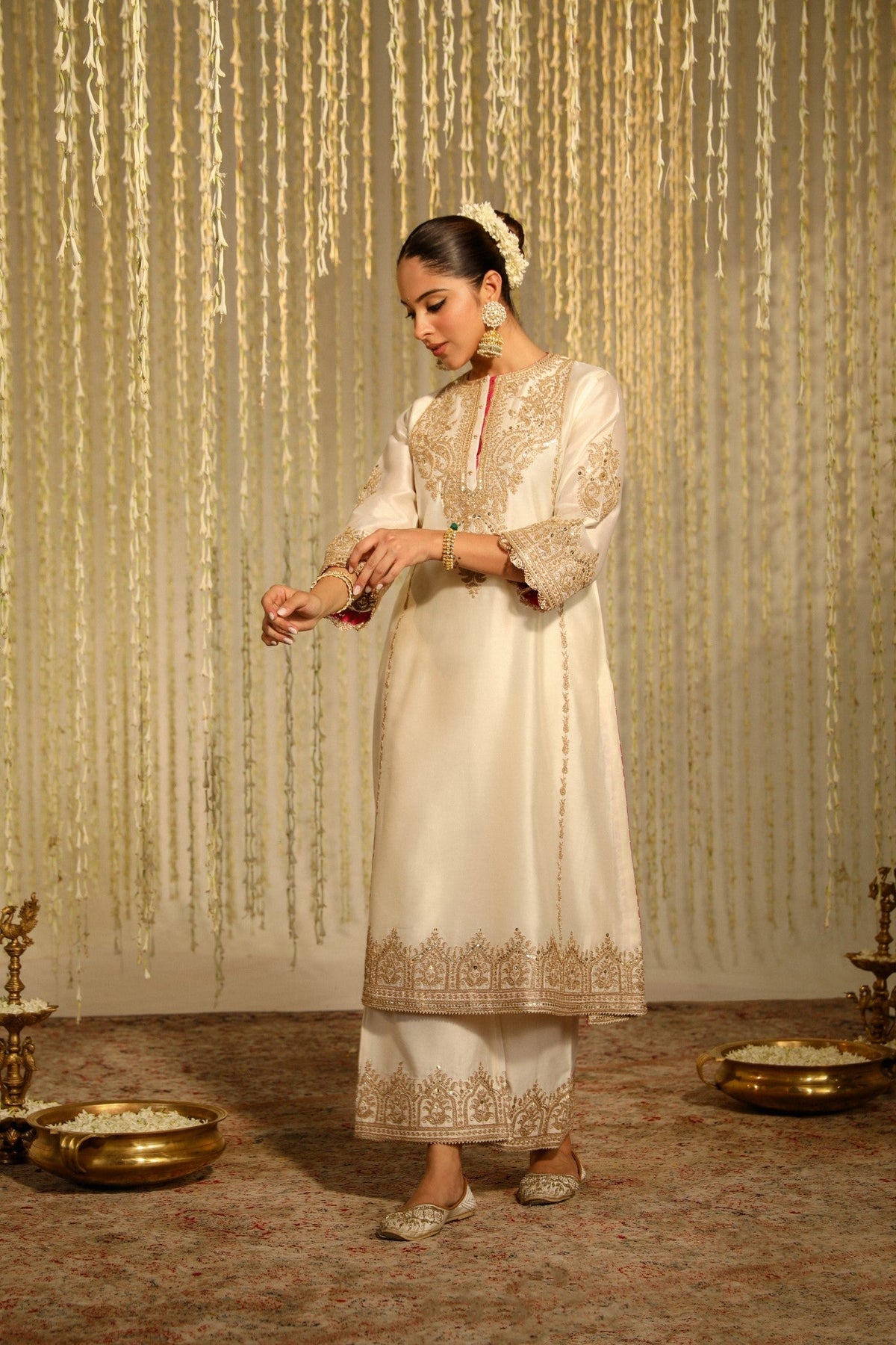 Tarini Bhatia In MAHIKA - DAISY IVORY LONG KURTA WITH PALAZZO AND DUPATTA