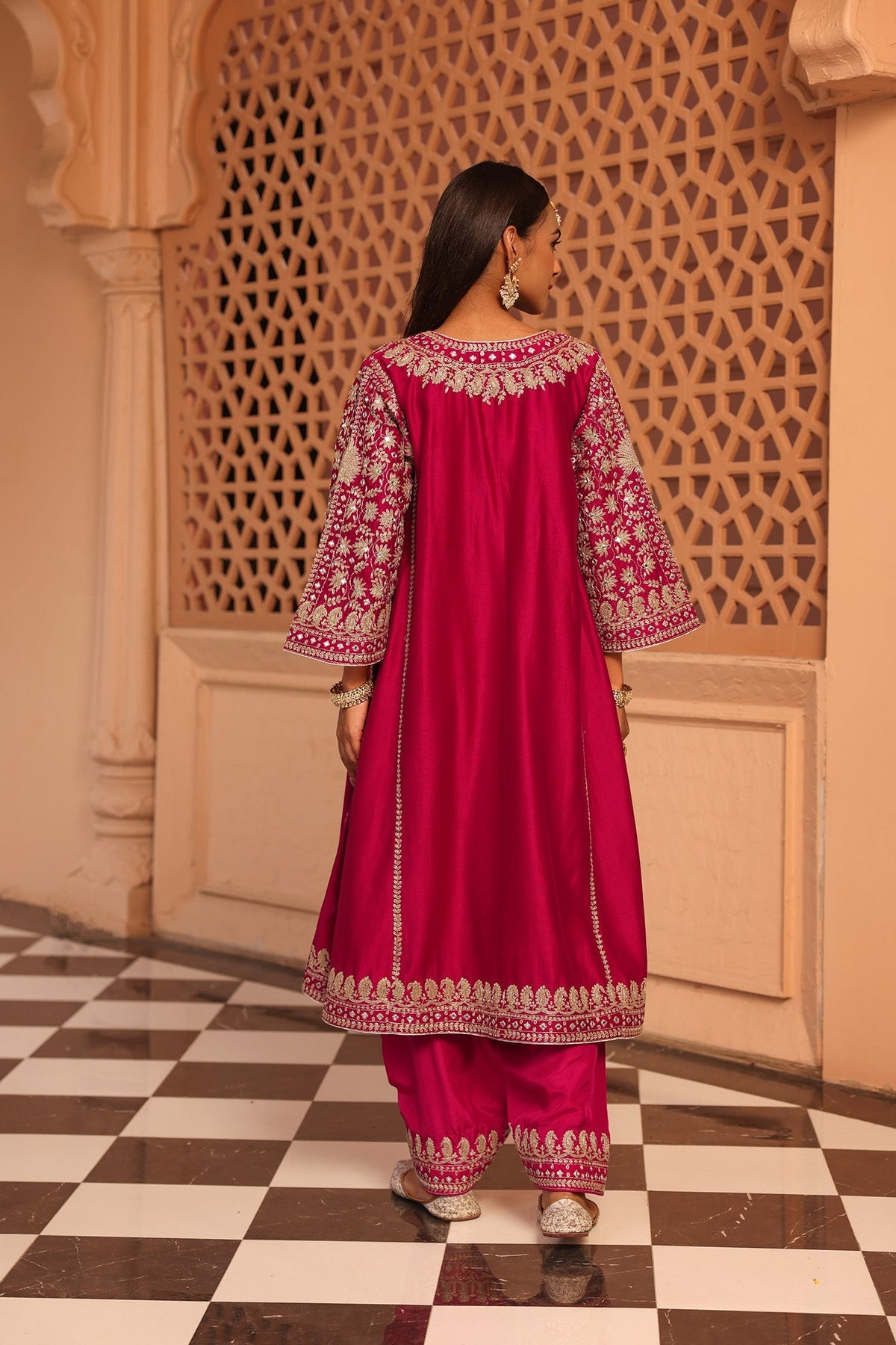 Aiman - Rani Hotpink Short Knee Length Choga with Salwar (Lxrts)