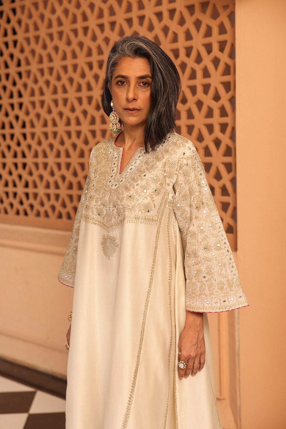 Aiman - Daisy Ivory Short Knee Length Choga with Salwar
