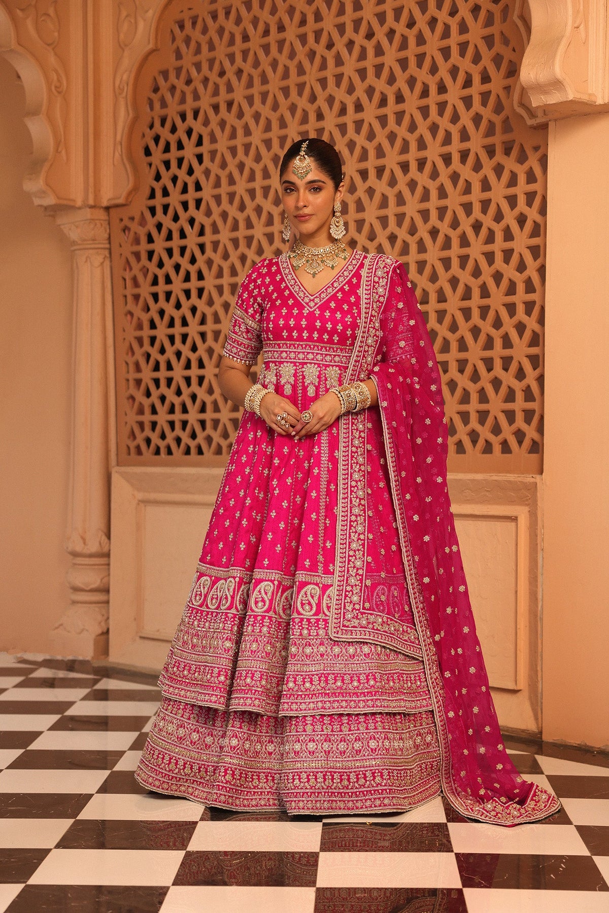 Naila - Rani Hotpink Anarkali with Lehenga and Dupatta