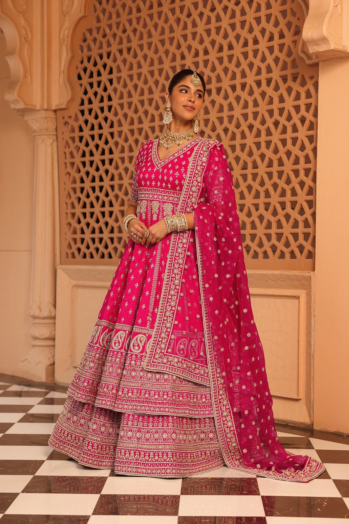 Naila - Rani Hotpink Anarkali with Lehenga and Dupatta