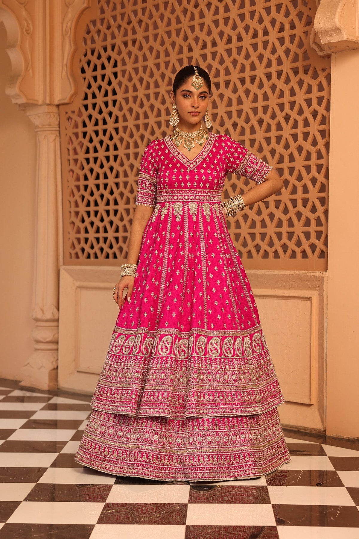 Naila - Rani Hotpink Anarkali with Lehenga and Dupatta