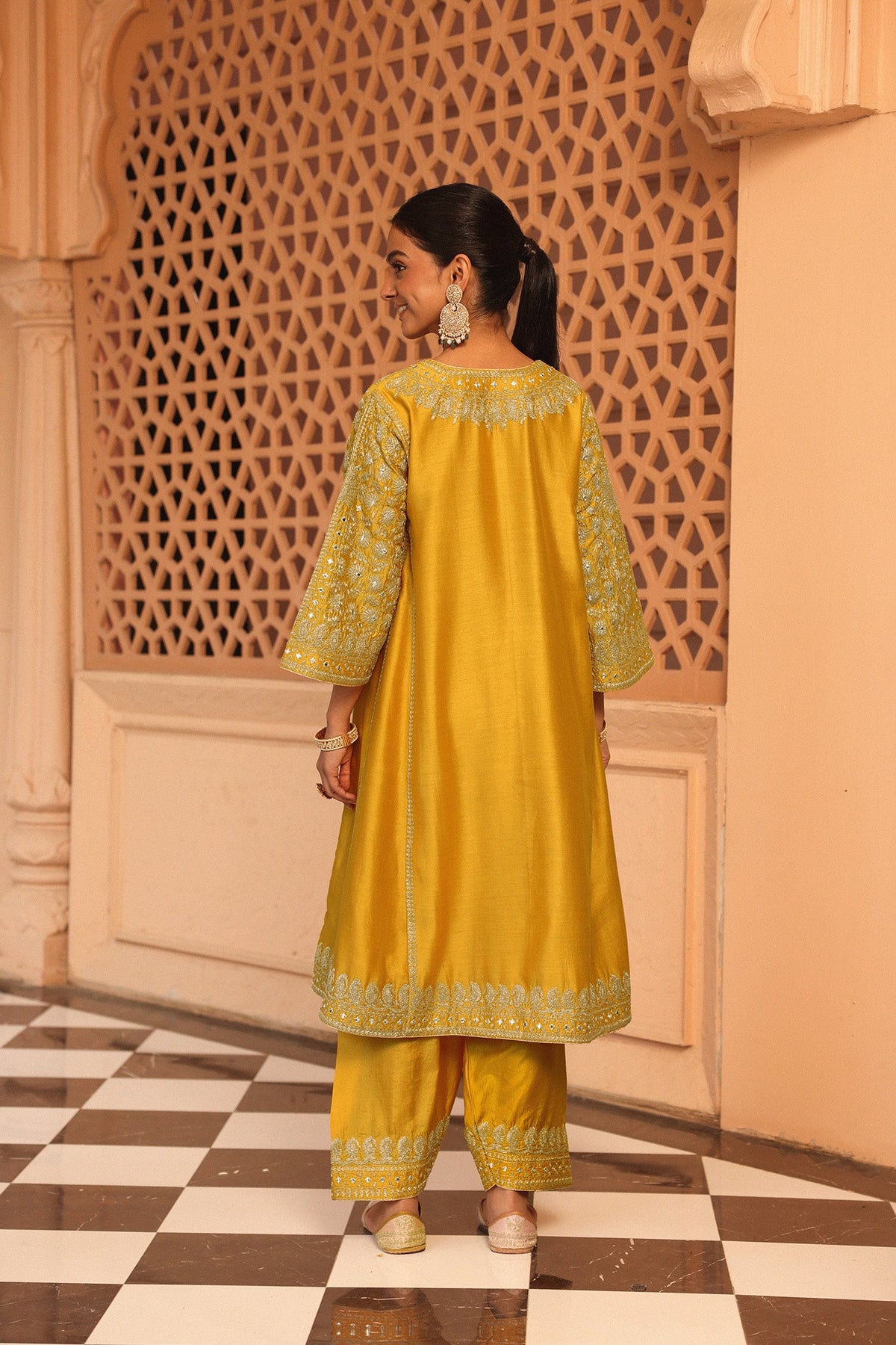 Aiman - Heirloom Mustard Short Knee Length Choga with Salwar