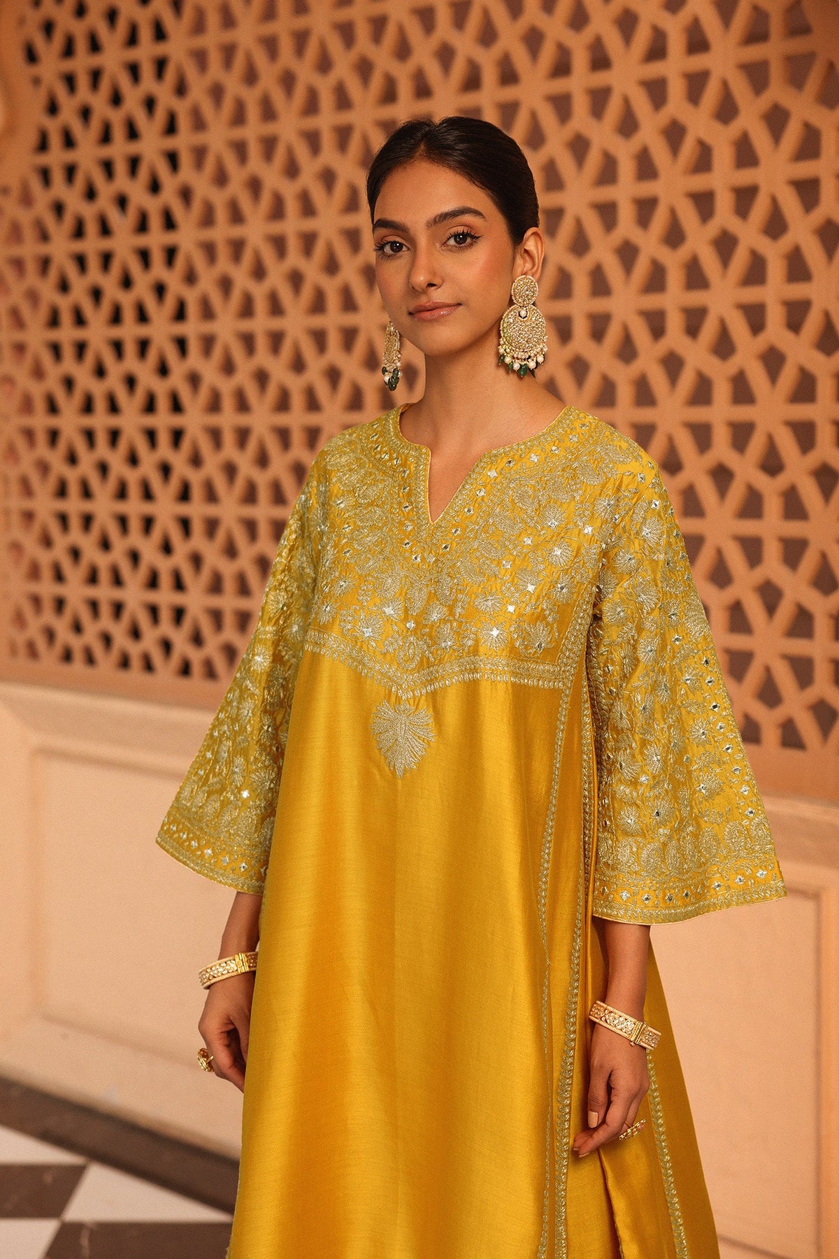 Aiman - Heirloom Mustard Short Knee Length Choga with Salwar and Odhni