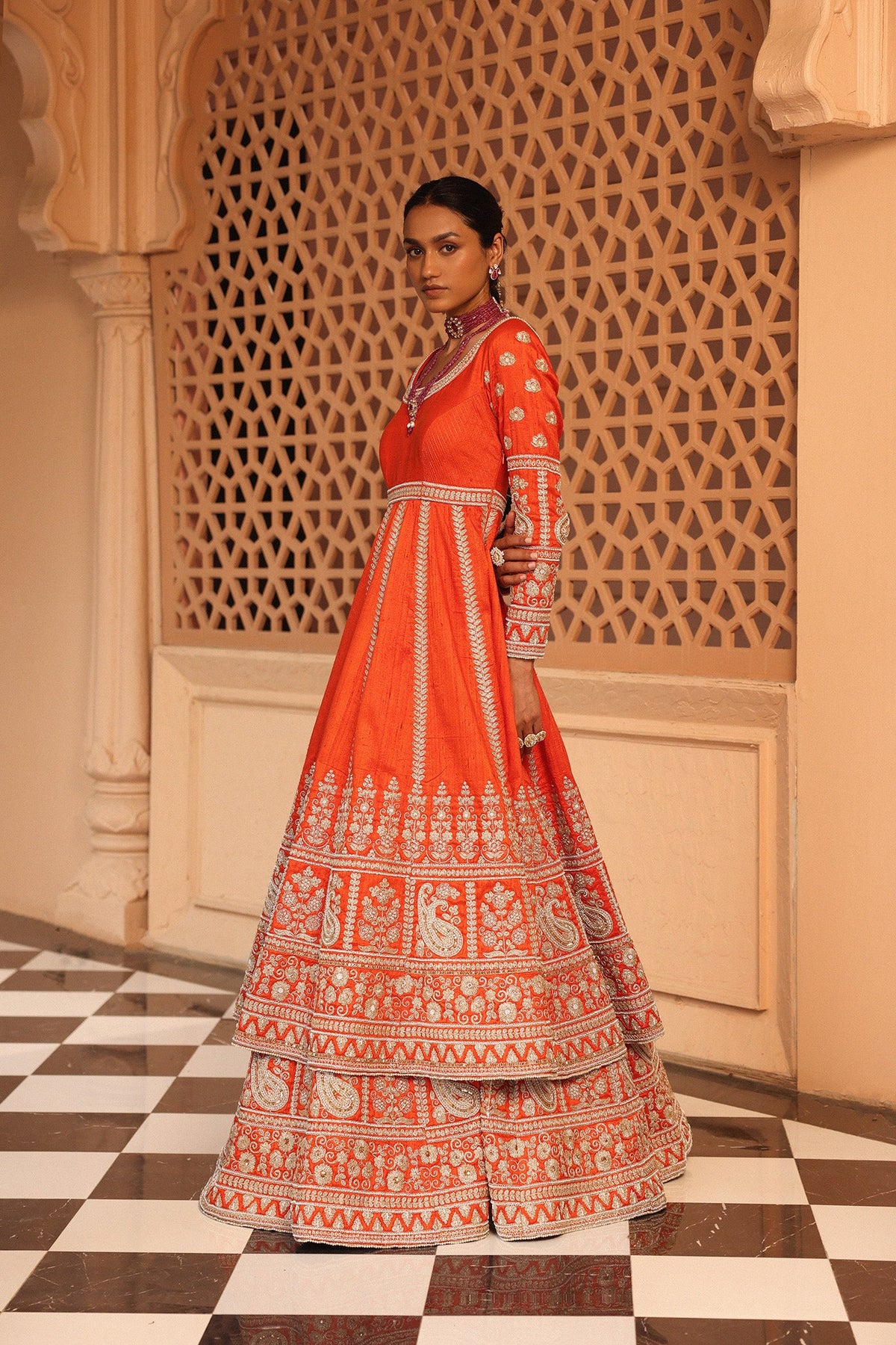 Sara Kukreja In Mariyah - Orange Anarkali with Lehenga and Dupatta