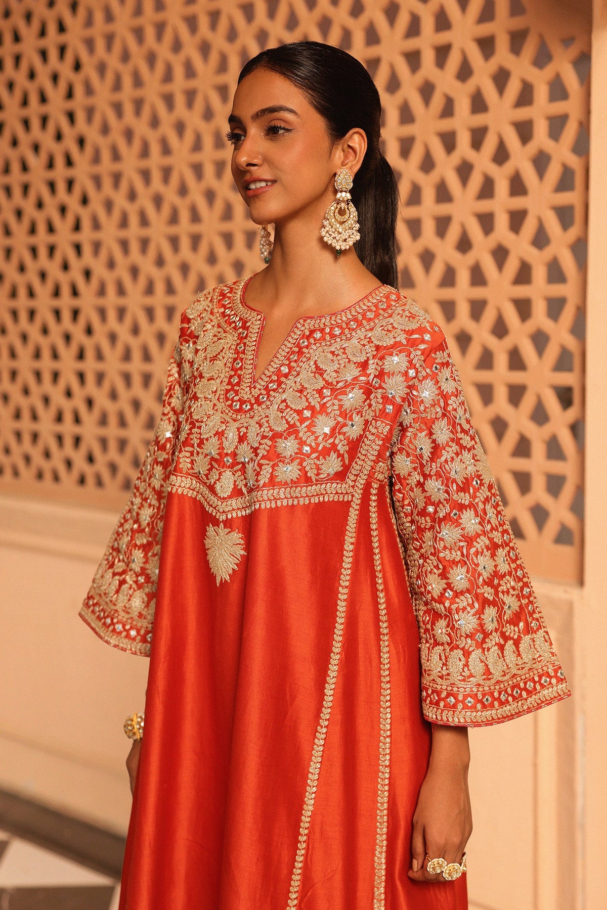 Aiman - Burnt Orange Short Knee Length Choga with Salwar