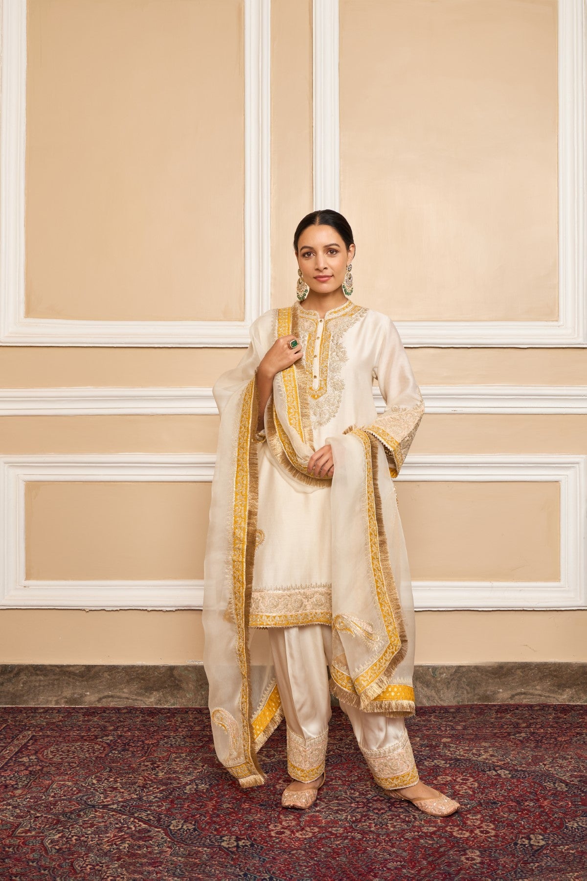 SABAA - DAISY IVORY SHORT KURTA WITH SALWAR AND DUPATTA