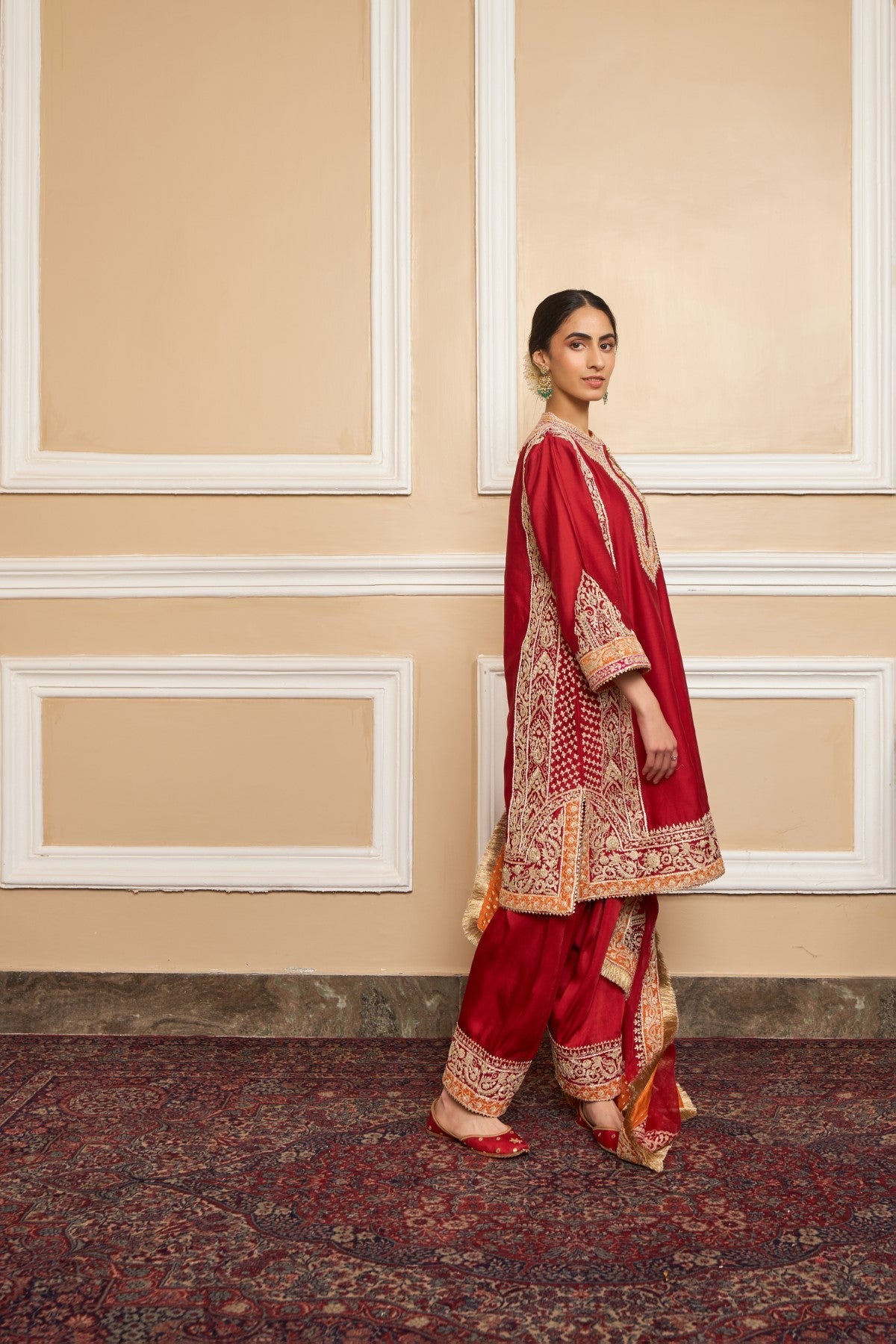 Sneha Arora In NAAYAAB - DEEP RED SHORT KURTA WITH SALWAR AND DUPATTA