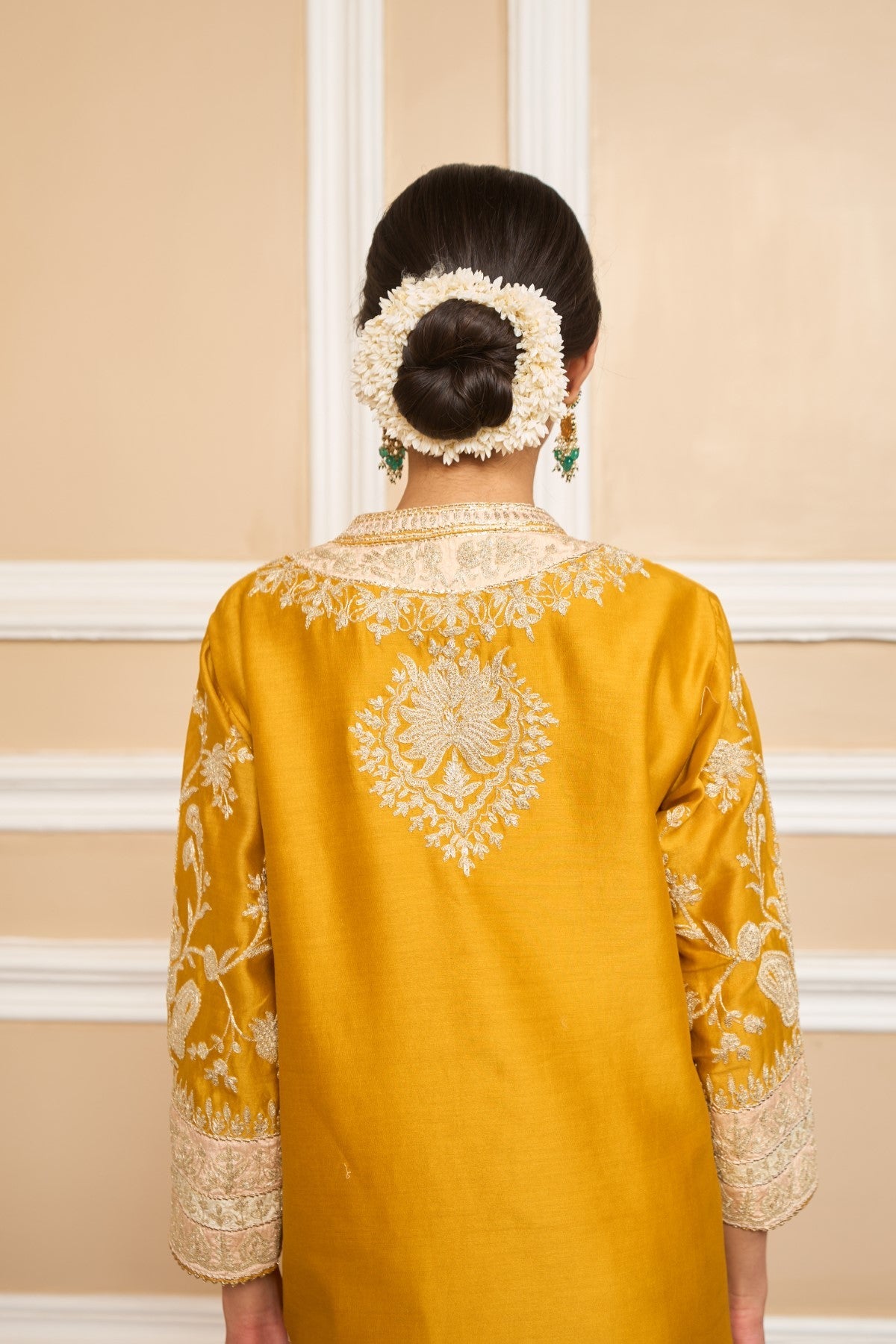 RUBINA DILAIK IN RESHAM - Glaze Mustard SHORT KURTA WITH SALWAR AND DUPATTA