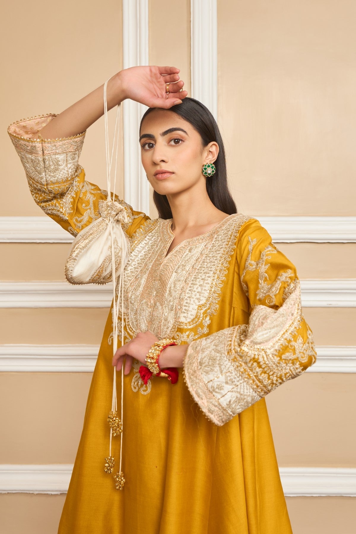 Anushka Mehra IN MOHSINA - Glaze Mustard SHORT KALIDAAR CHOGA WITH SALWAR