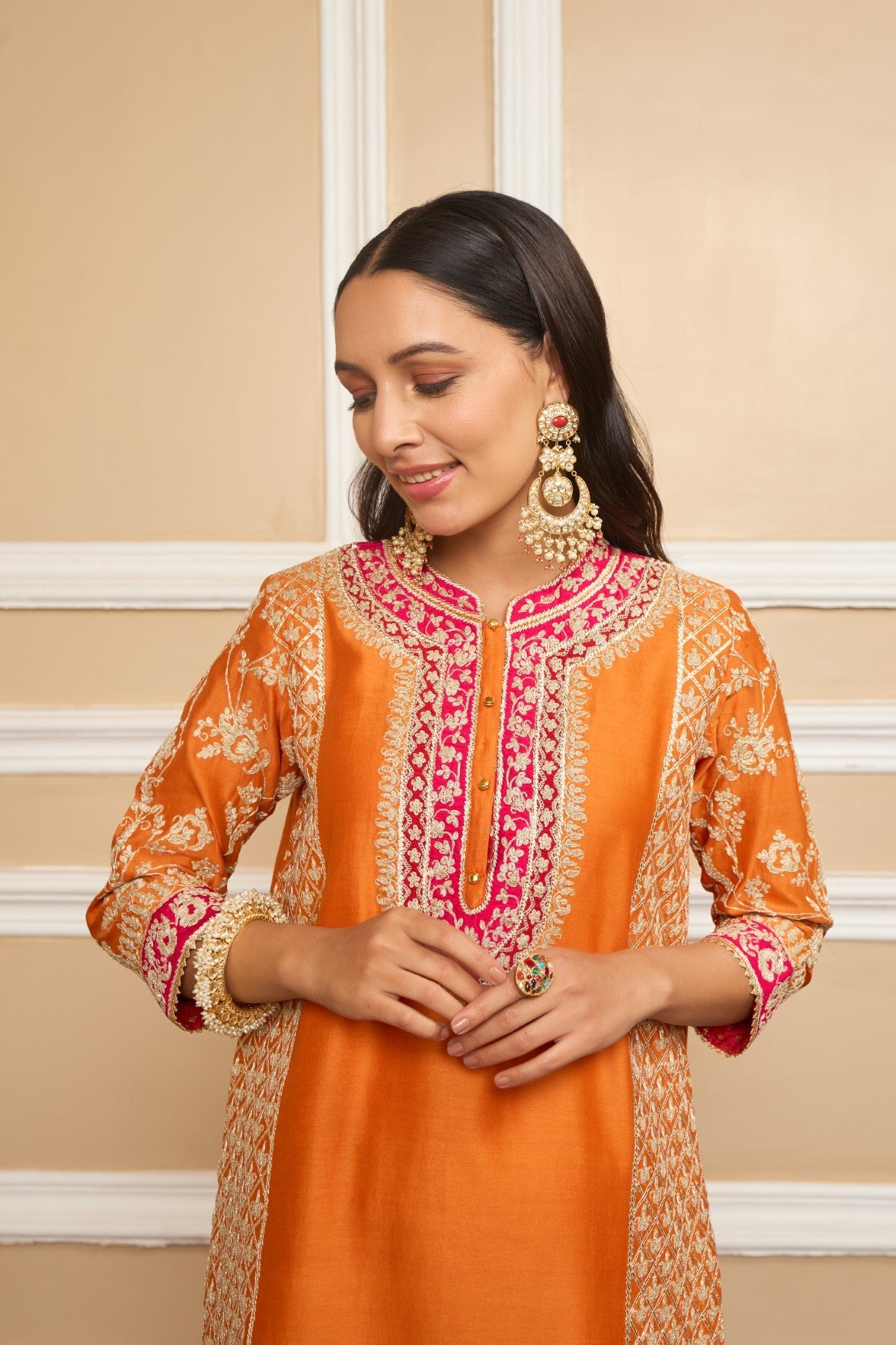 MEHNOOR - Orange KURTA WITH DHOTI