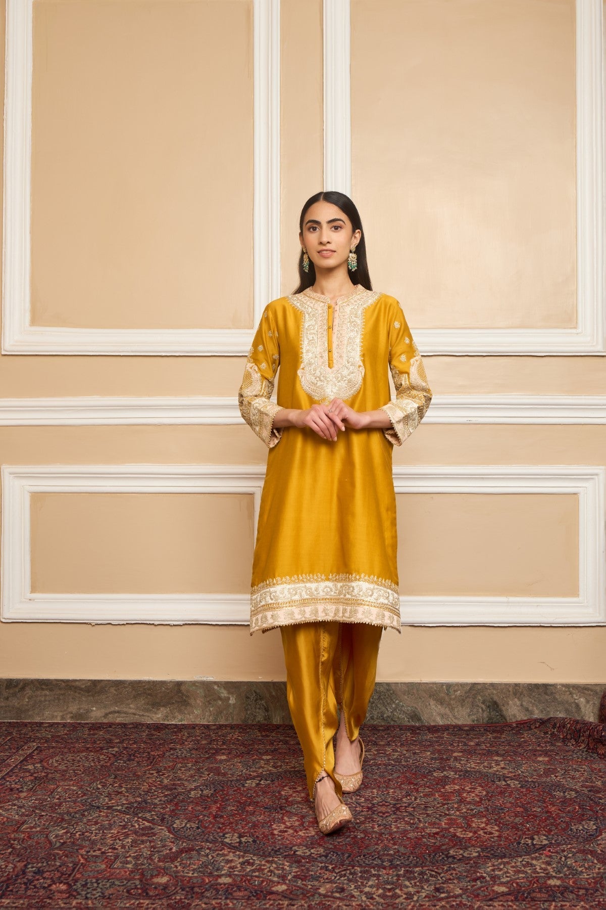 TARINI BHATIA IN MYREEN - Glaze Mustard KURTA WITH DHOTI