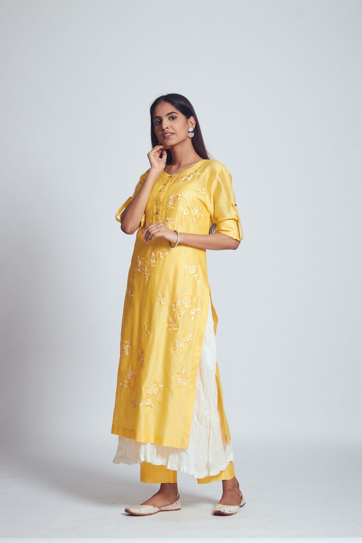 Fazna - Lemony Yellow Silk Embroidered Set