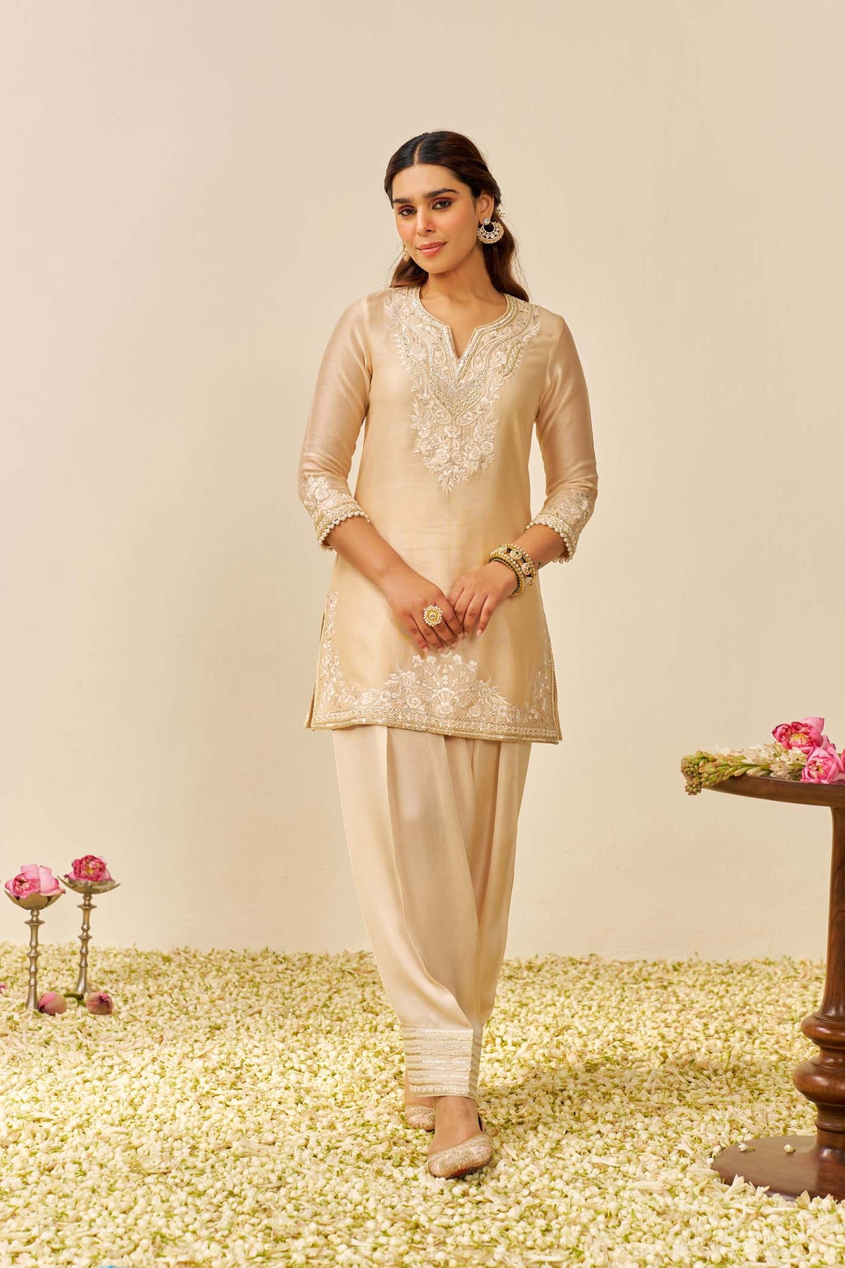 HANIYA - Beige SHORT KURTI WITH SALWAR
