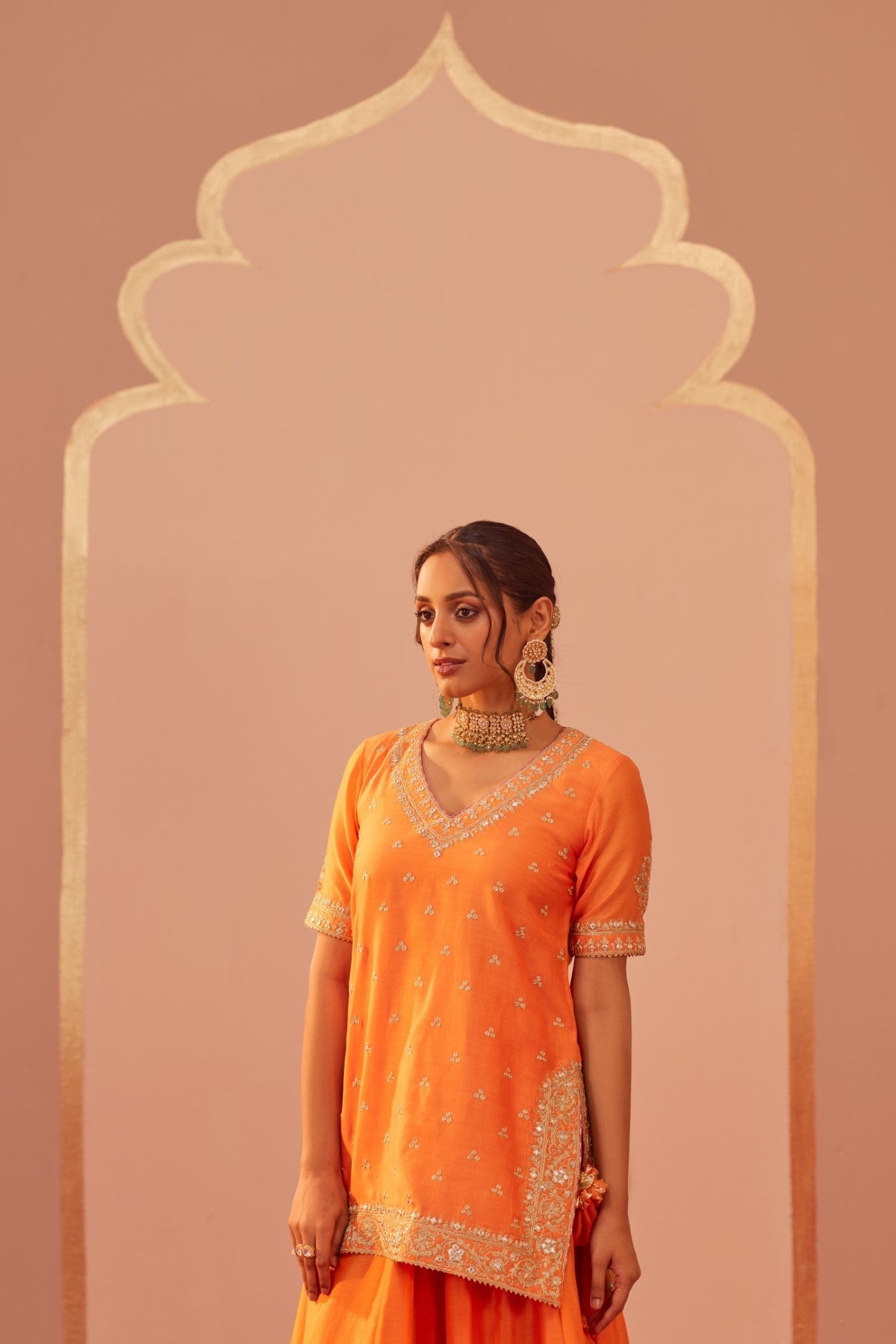 Faaiza - Tangerine Orange Kurta Lehenga Set