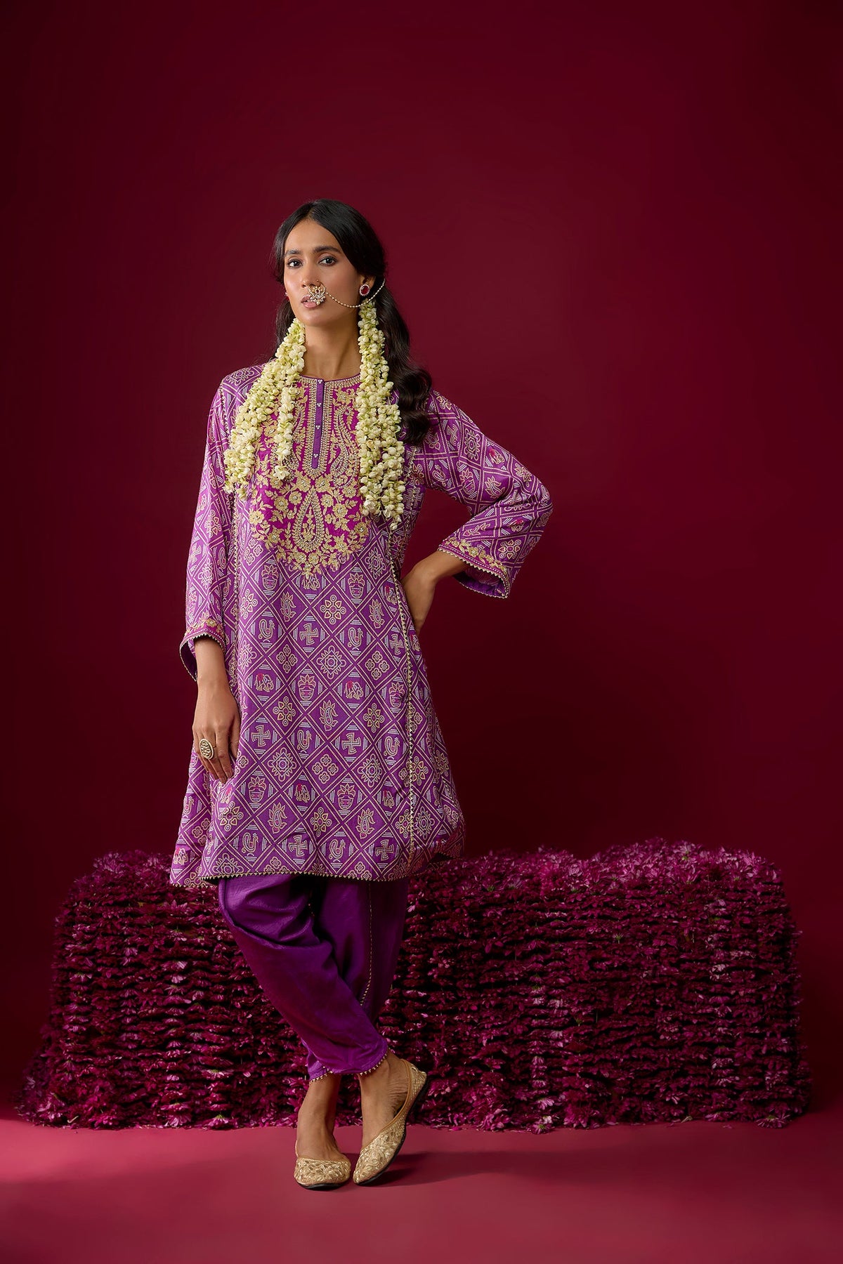 Nadia - Deep Purple Short Chauga With Salwar