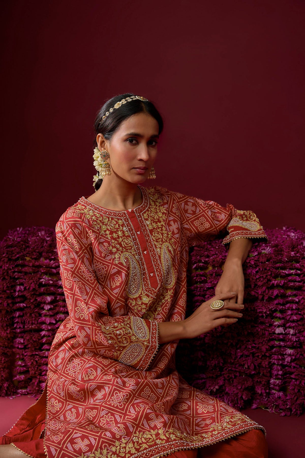 Rafiyah - Deep Red Short Kurta With Dhoti