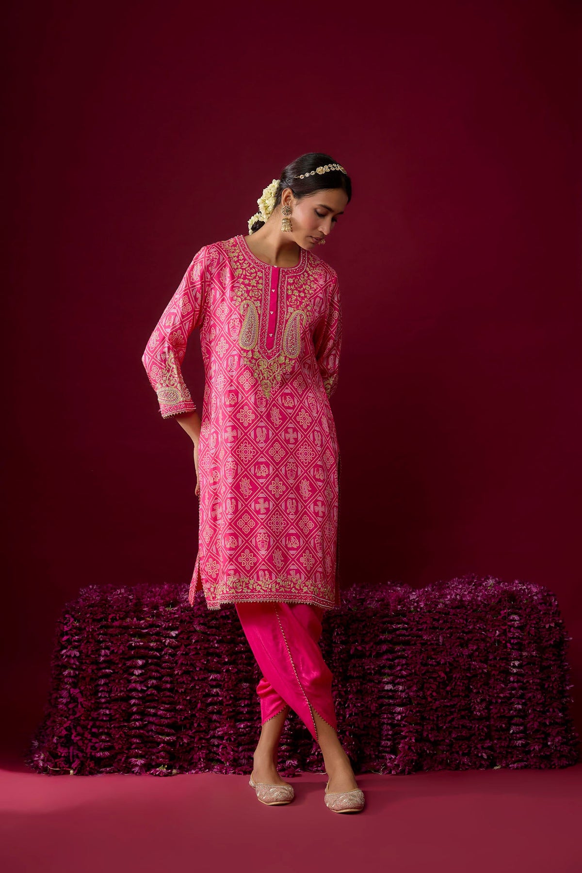 Rafiyah - Hotpink Short Kurta With Dhoti