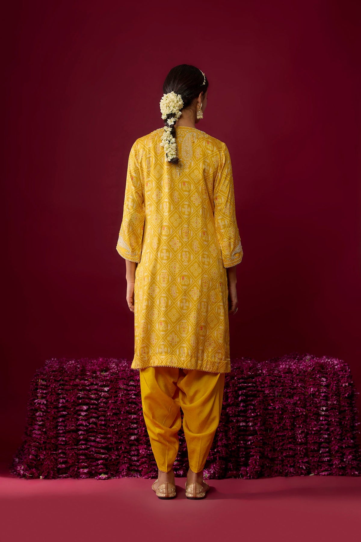 Rafiyah - Mustard Short Kurta With Dhoti