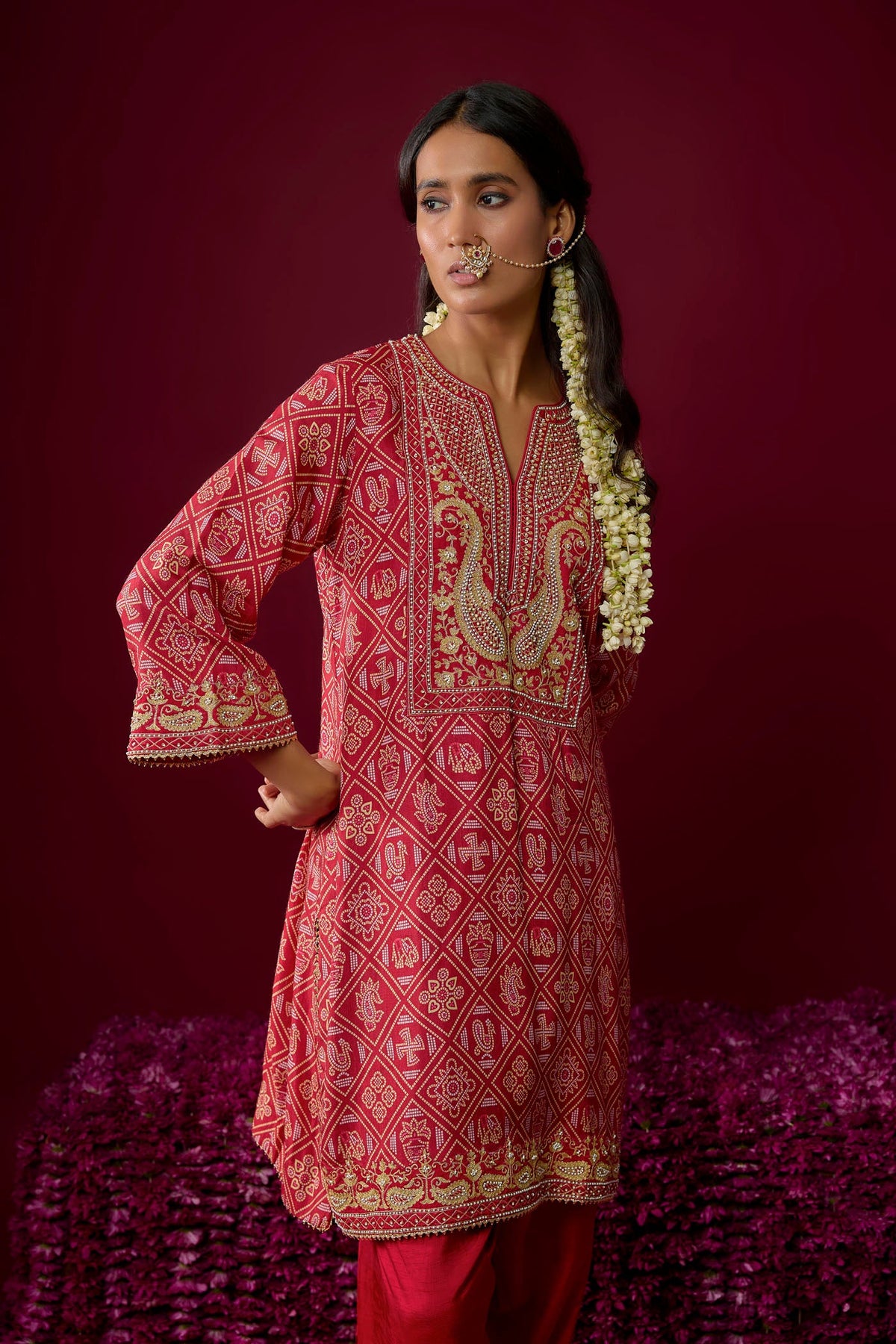 Jiana - Deep Red Short Kurta With Salwar