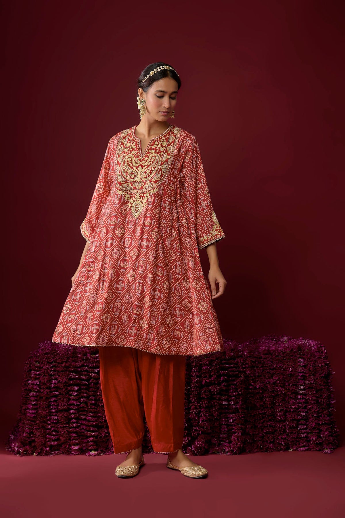 Urwa - Deep Red Short Chauga With Salwar