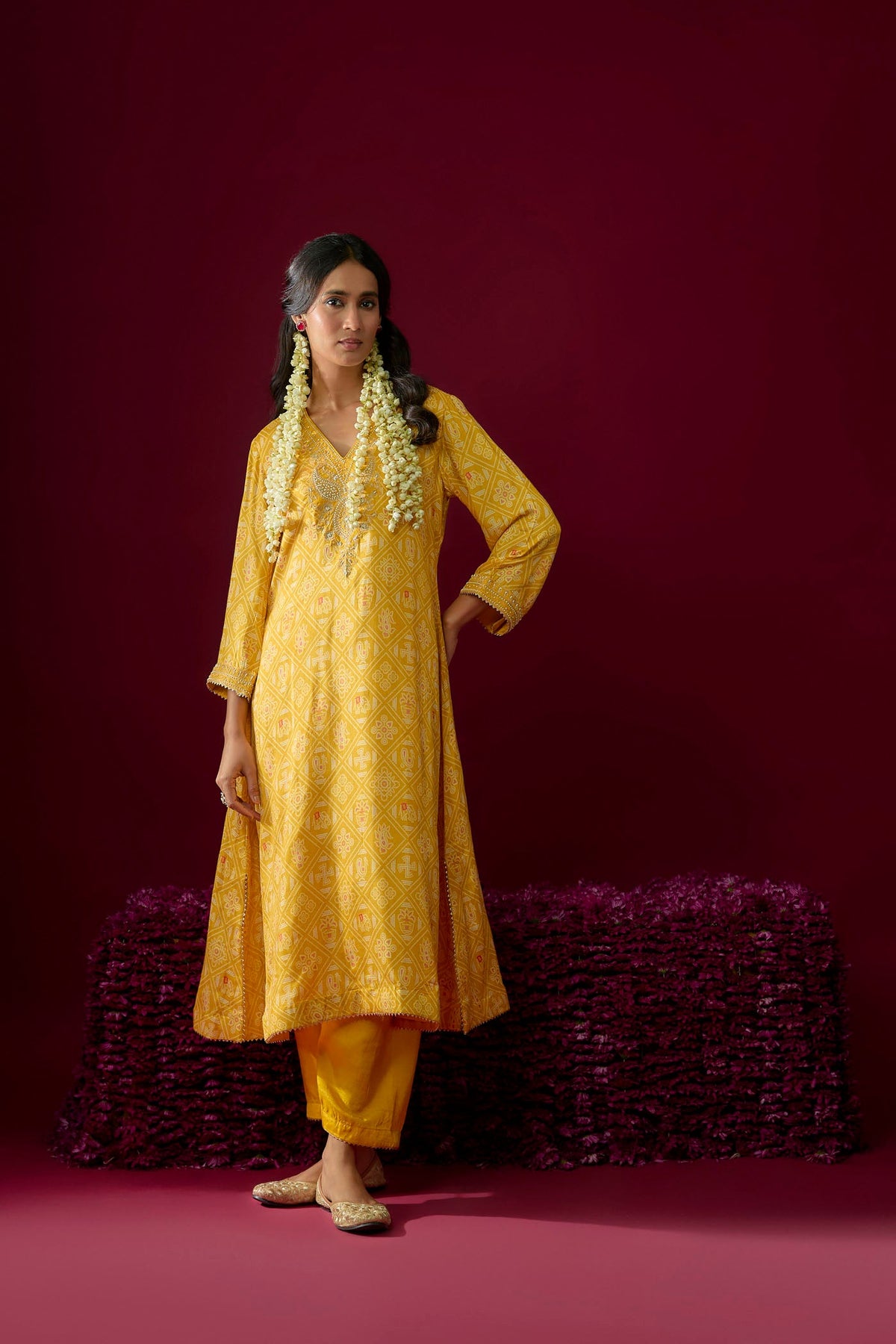 Safiya - Mustard Long Kaaftan With Salwar