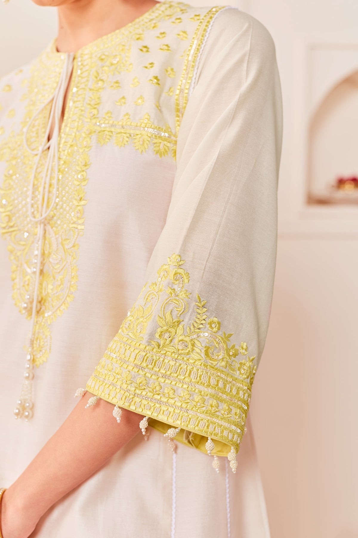 ARSHIYA - DAISY IVORY WITH LEMON YELLOW CHOGA WITH SALWAR