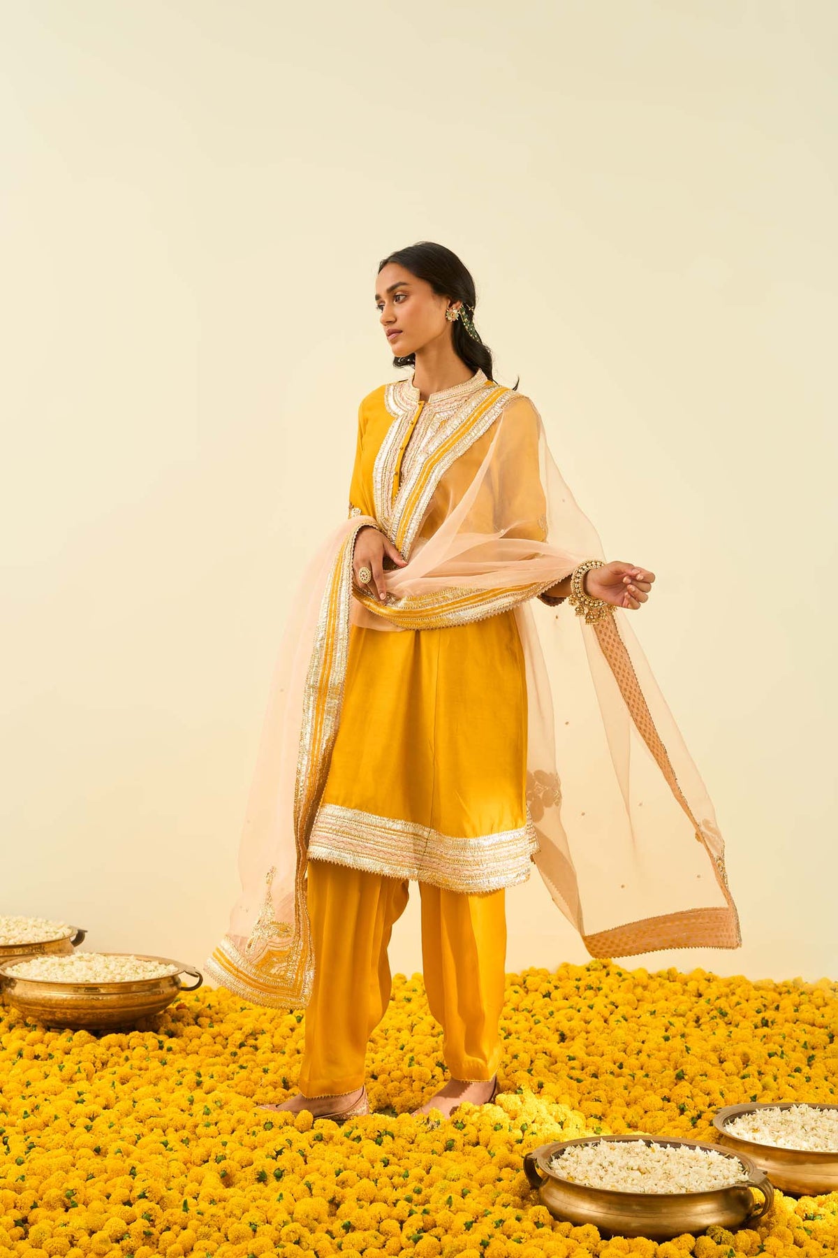 Sadirah- Glaze Mustard Princess Cut Kurta with Salwar and Dupatta