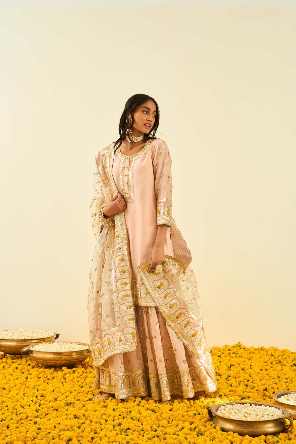 Shabina- Rosepink short kurta with garara and dupatta (Lxrts)