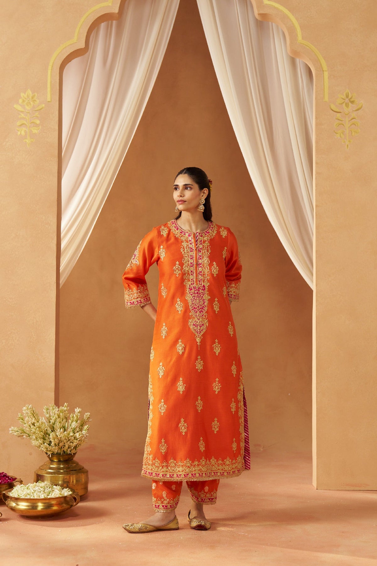 Mubina Burnt Orange Kurta with Salwar and Dupatta