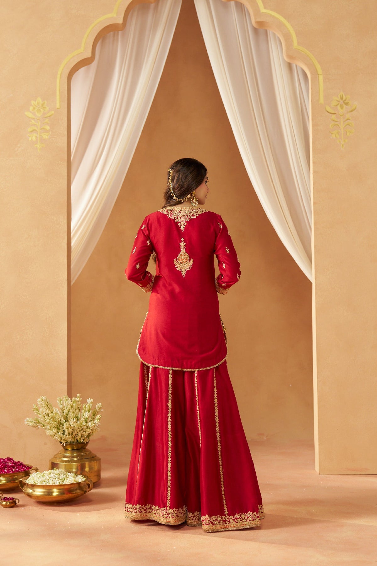 Fadiya Deep Red Kurta with Sharara and Dupatta