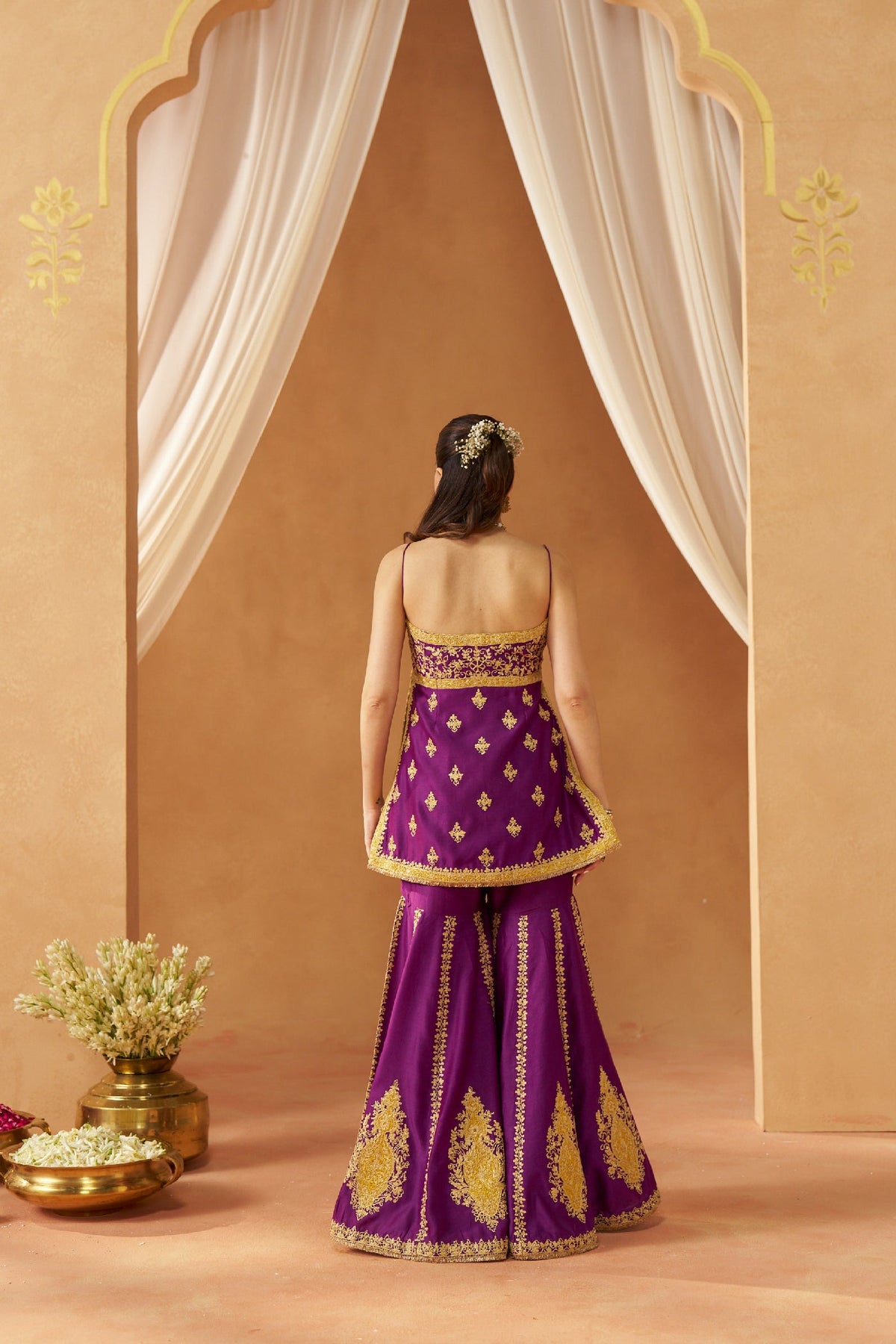 Megha Sahijwani In Najma Deep Purple Kurta with Garara and Dupatta