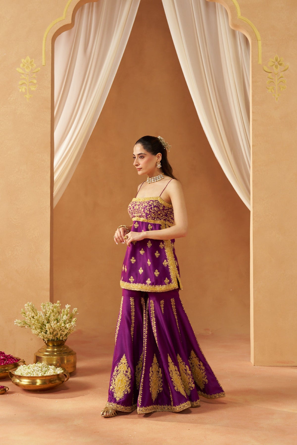 Megha Sahijwani In Najma Deep Purple Kurta with Garara and Dupatta