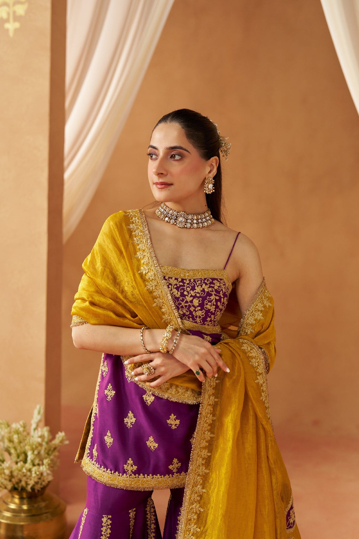 Megha Sahijwani In Najma Deep Purple Kurta with Garara and Dupatta