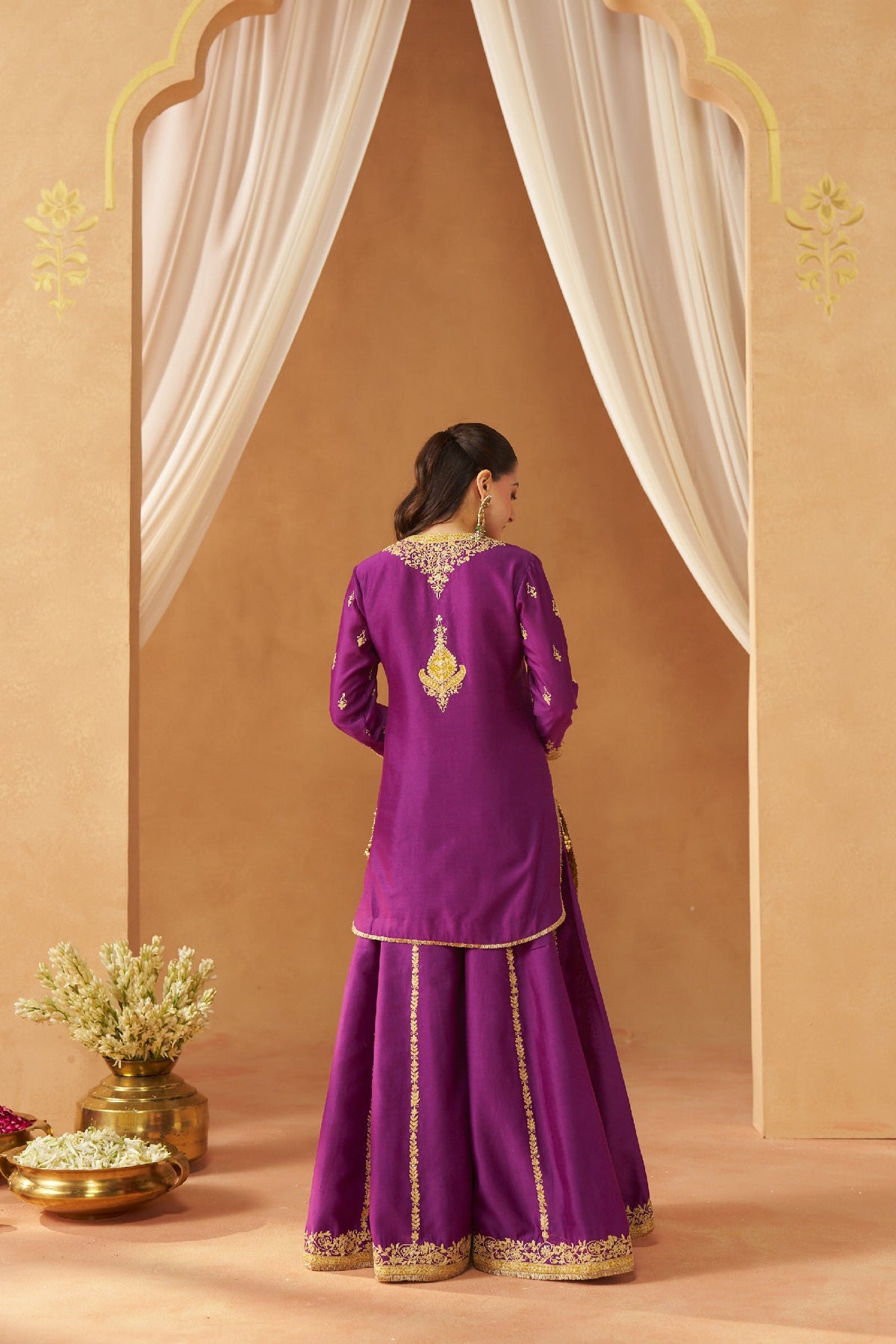 Jasnoor Anand In Fadiya Deep Purple Kurta with Sharara and Dupatta