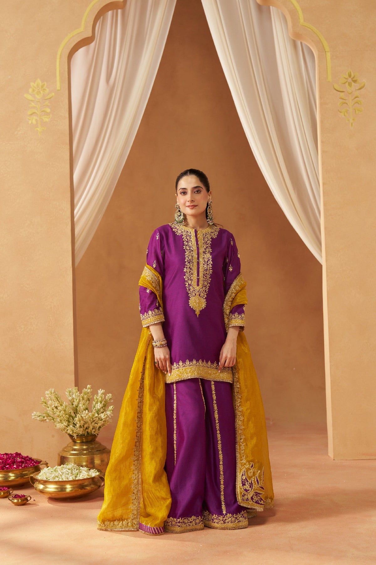 Jasnoor Anand In Fadiya Deep Purple Kurta with Sharara and Dupatta